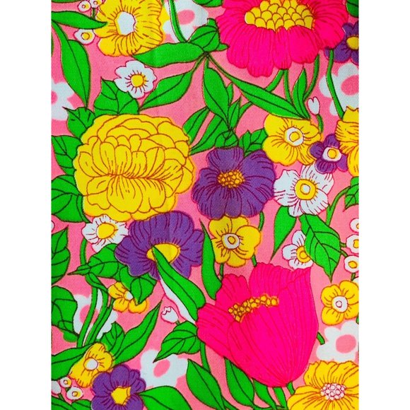 Vintage 1960s Neon Deadstock Pink Floral Print High Waist Shorts | W 25 - Picture 5 of 10